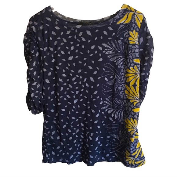 INVESTMENTS Navy color with yellow flowers front side top size L - Picture 1 of 6